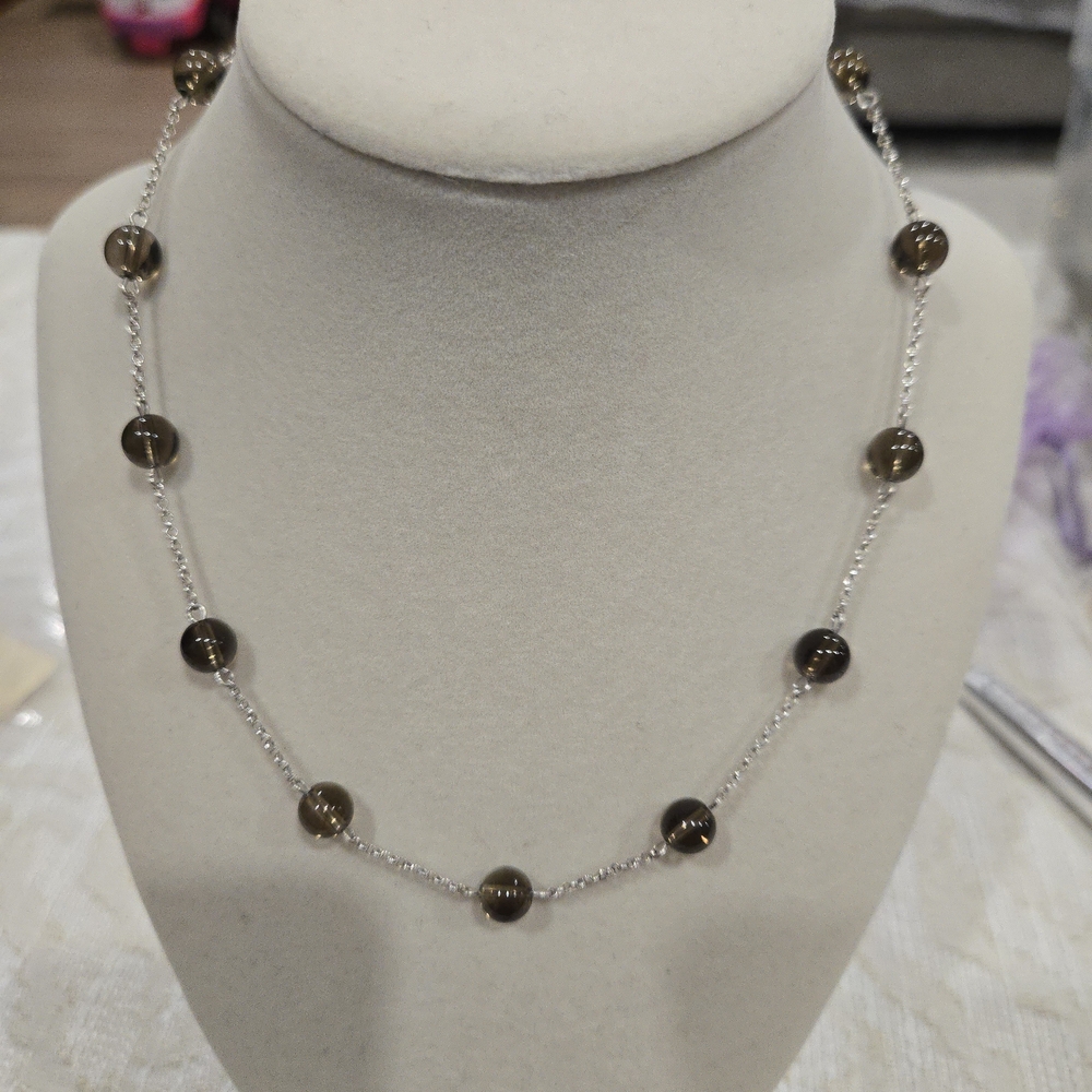 Elegant Silver and Brown Beaded Necklace